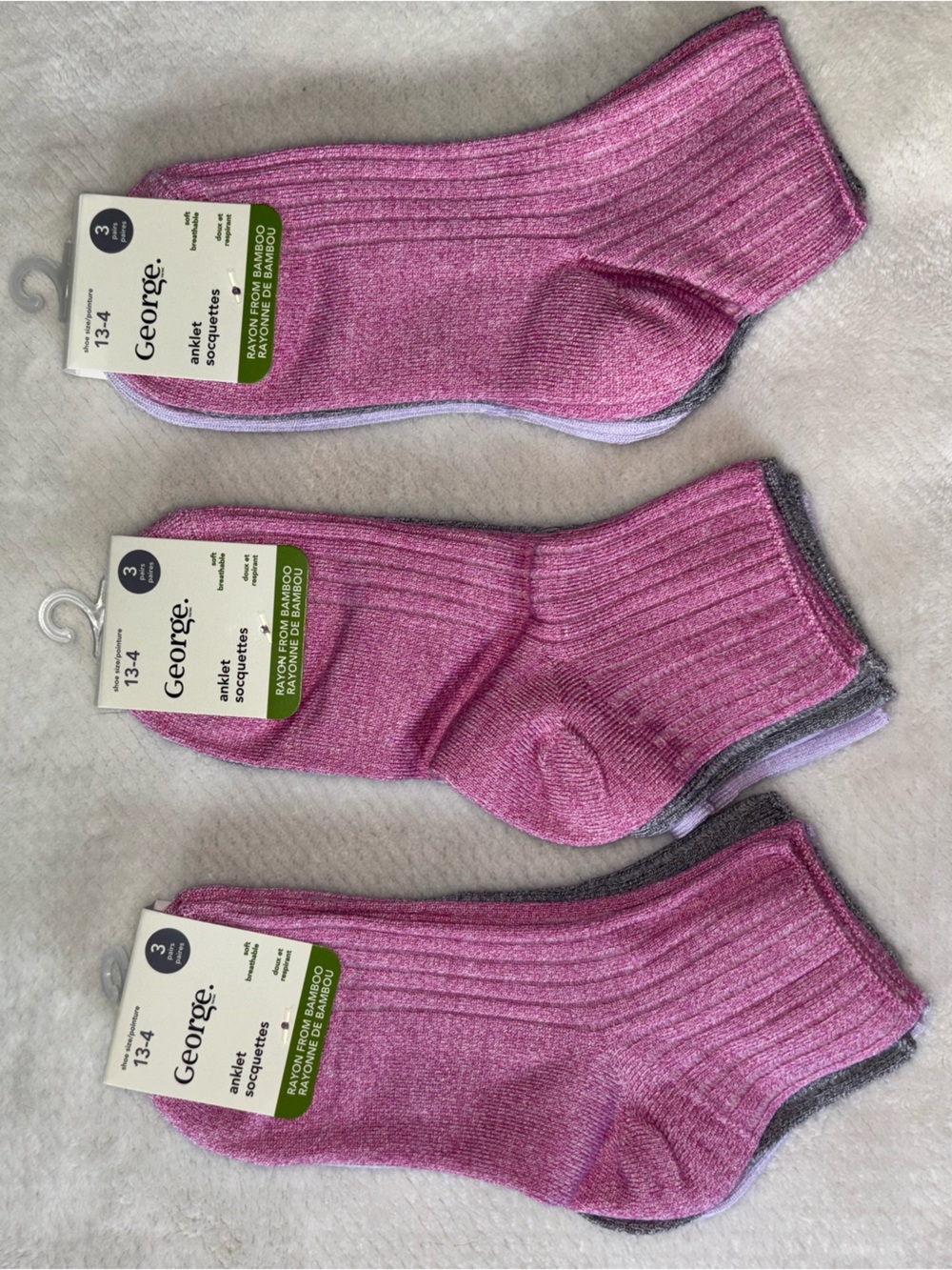 NWT George Pink Ankle Sock 3-Pack X 3 for Kids